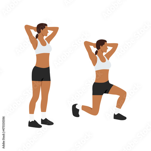 Woman doing Alternating reverse lunge exercise. Flat vector illustration isolated on white background