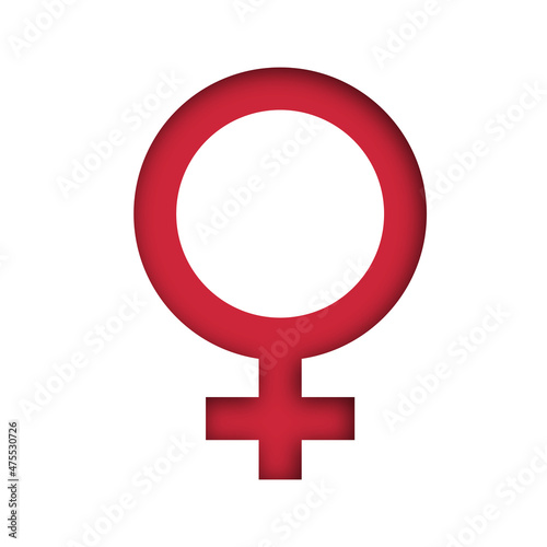 Female sign in paper cut style isolated on white background. Vector female symbol.