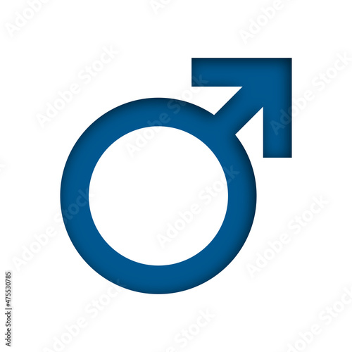 Symbol for male in paper cut style isolated on white background.