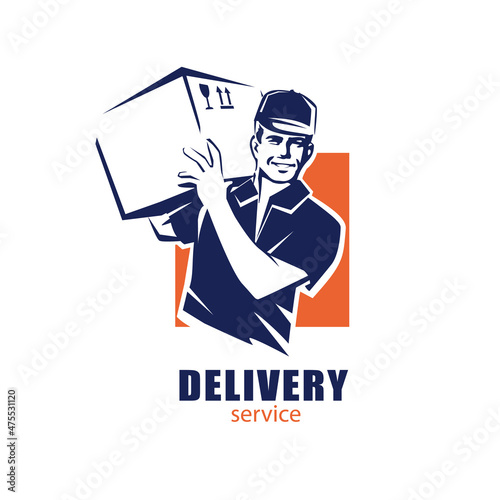 Delivery man, postal and delivery service logo template