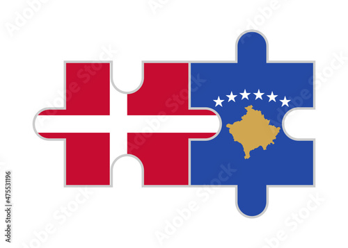 puzzle pieces of denmark and kosovo  flags. vector illustration isolated on white background	