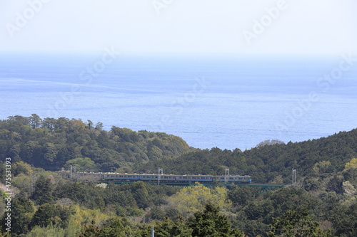 伊豆の海沿いを走る列車 photo