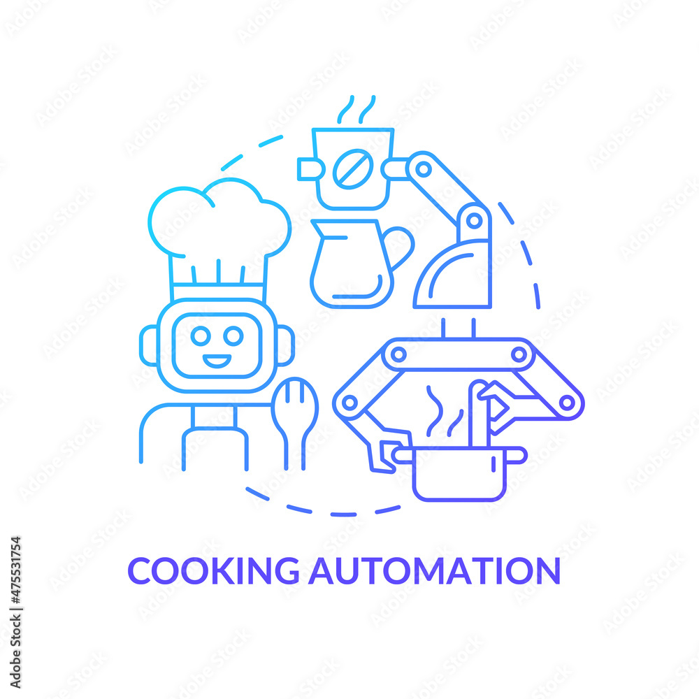Cooking automation blue gradient concept icon. Technology and innovation. Abstract idea thin line illustration. Isolated outline drawing. Editable stroke. Roboto-Medium, Myriad Pro-Bold fonts used Cooking automation blue gradient concept icon. Technology and innovation. Abstract idea thin line illustration. Isolated outline drawing. Editable stroke. Roboto-Medium, Myriad Pro-Bold fonts used