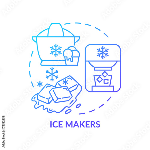 Ice makers blue gradient concept icon. Home devices. Daily automation abstract idea thin line illustration. Isolated outline drawing. Editable stroke. Roboto-Medium, Myriad Pro-Bold fonts used