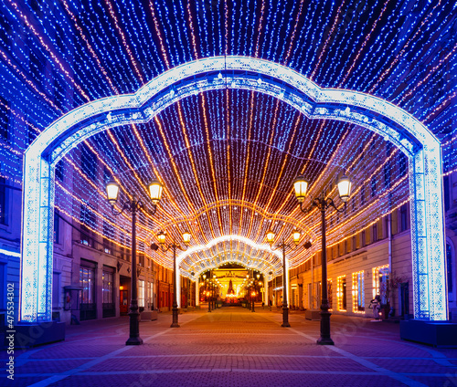 Saint Petersburg. Russia. Festive St. Petersburg. Streets Of St. Petersburg. Christmas. Christmas decorations Malaya Sadovaya street. Garlands in the city center. New year in Russia. Winter trip. photo