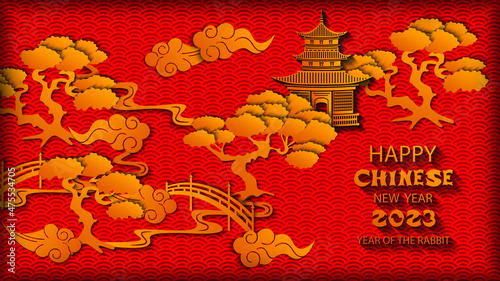Chinese New Year 2023 Year of Rabbit. . Vector Illustration. Chinese horizontal background. © Надежда Романовская