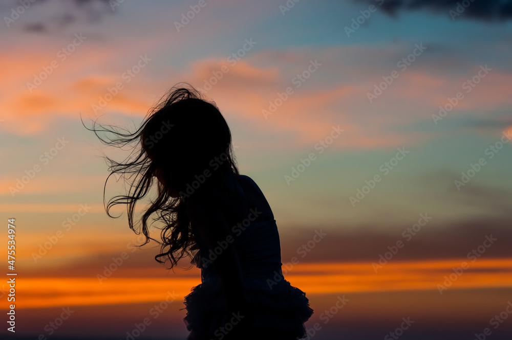 A Young Girl Child Kid Silhouette Shadow Black Sky Colorful Get Outside Fresh Air Childhood Unplugged Play Run Wind Fun 