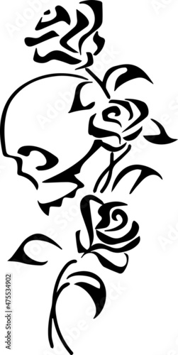 Old school tattoo emblem label with skull dagger rose symbols. Traditional tattooing style ink. Isolated vector.