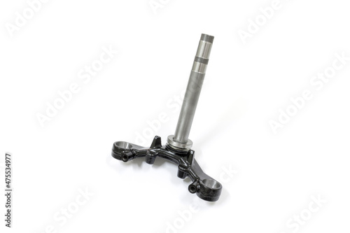 Motorcycle steering stem set on white background, Isolated, Motorcycle maintenance service.