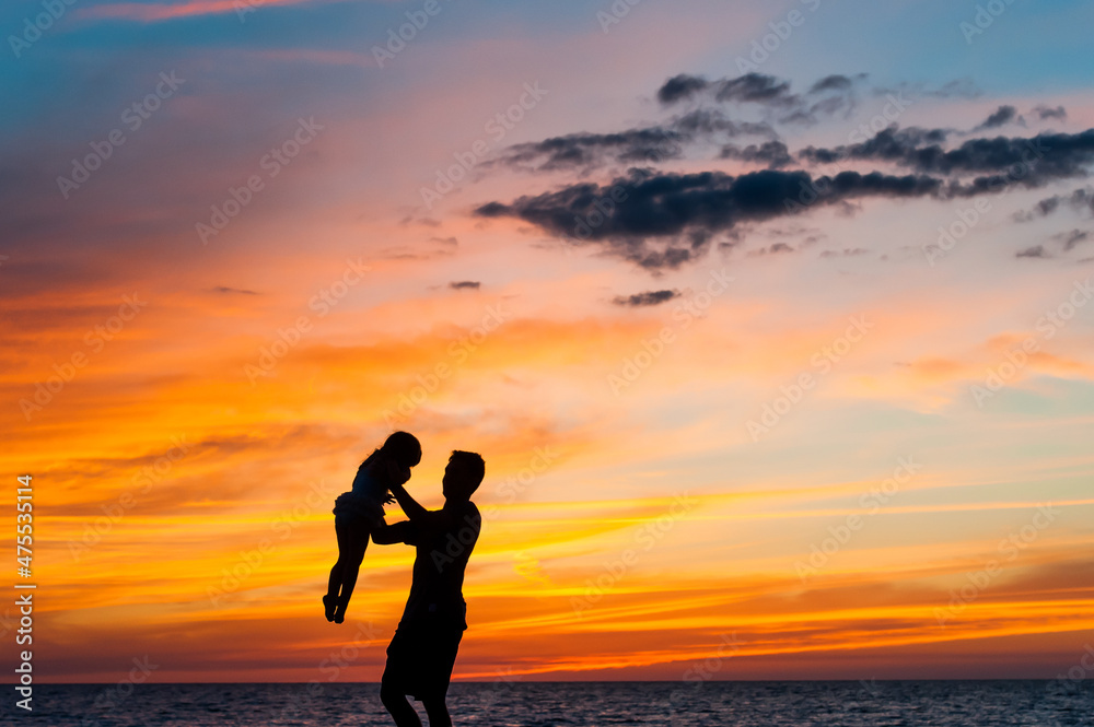 A Young Girl and Father Brother Child Kid Silhouette Shadow Black Sky Colorful Get Outside Fresh Air Childhood Unplugged Play Run Wind Fun 