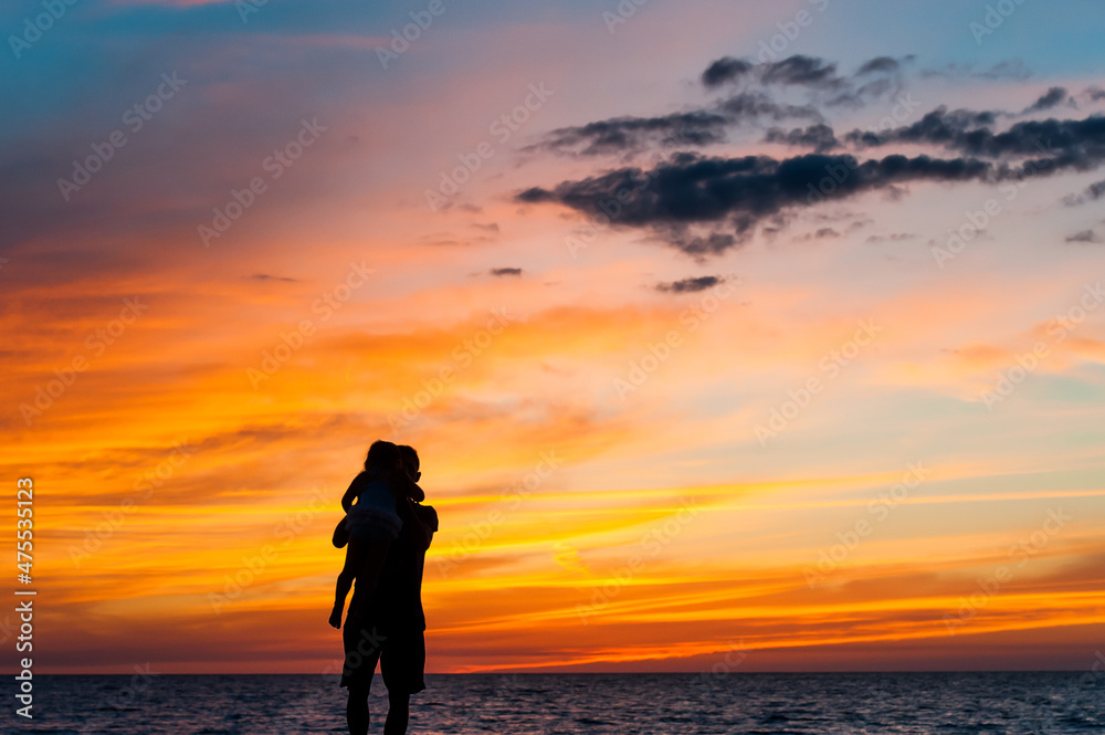 A Young Girl Child Kid Silhouette Shadow Black Sky Colorful Get Outside Fresh Air Childhood Unplugged Play Run Wind Fun Hugging Dancing Enjoying the View Clouds Cloud Bright Orange Pink Blue Father