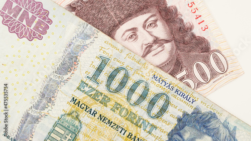 Hungary currency bill. 500 and 1000 forint note