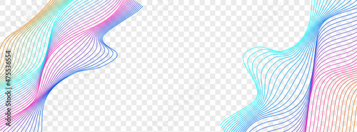 Multicolored Curve Background Transparent Vector. Relax Design. Gradient Mesh Connect. Blend Light Banner. Neon Knot Ribbon.