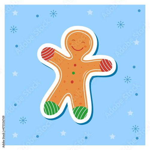 Gingerbread man. Cookie in shape of man with icing. Simbol Happy New year celebration and Merry christmas celebration. New year decoration. Vector illustration
