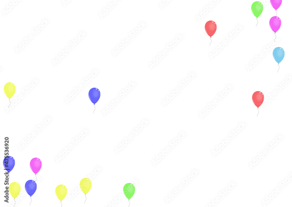 Purple Balloon Background White Vector. Balloon Birthday Border. Red Streamers. Blue Toy. Baloon Art Illustration.