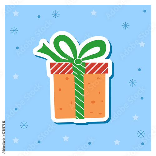 Christmas gingerbread in form of Gift Box decorated with colored glaze. Holiday cookies. New years. Merry christmas. Winter holiday and new years eve. Vector illustration