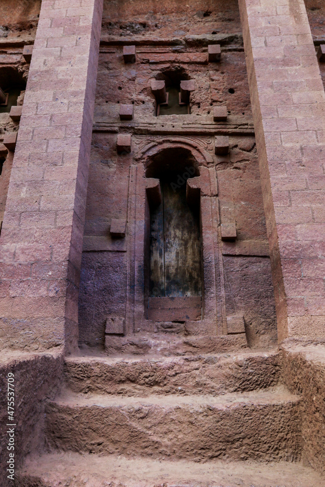 Lalibela, Ethiopia - August 20, 2020: Outside view to the Ancient African Churches 