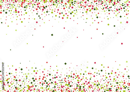 Square Green Side Frame. Top Geometric Mosaic. Red Color Dot Texture. Rhombus Digital Illustration.