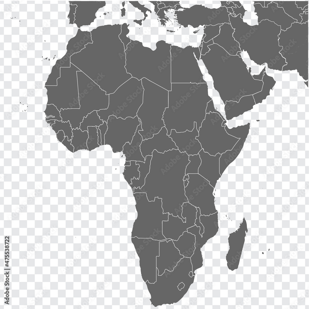 Map Africa and Western Asia vector. Gray similar Africa map blank ...
