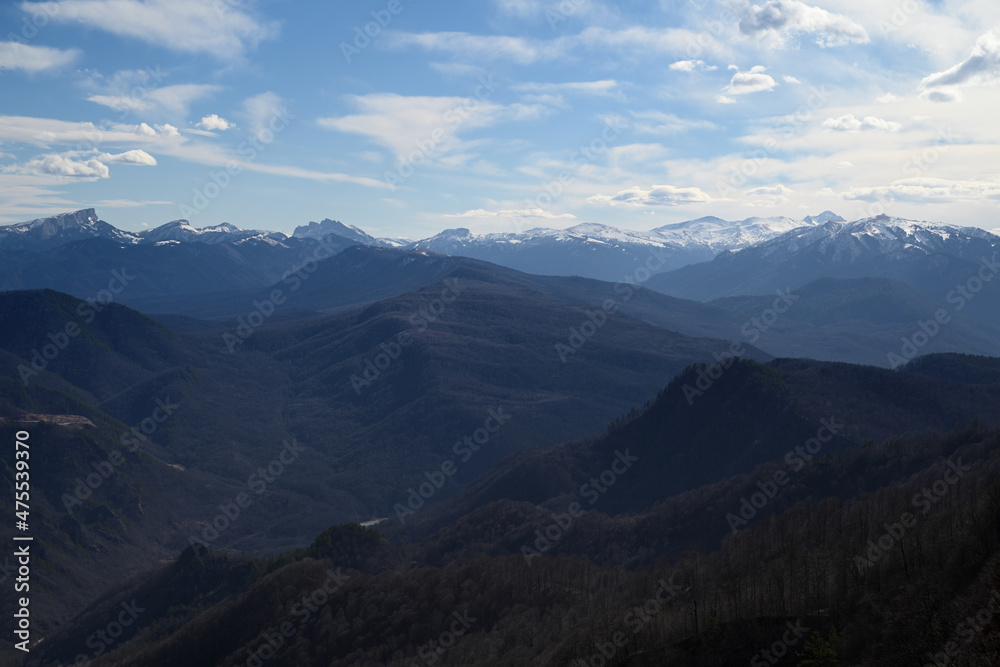 View on mountain range in winter