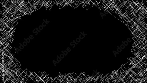White pen scribbles frame on black background. Animated vignette overlay. Black backdrop can be removed with 