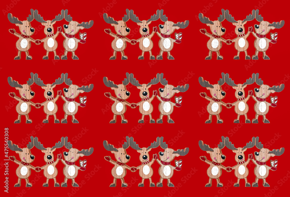 Fototapeta premium Seamless pattern with christmas decoration funy reindeers on background,