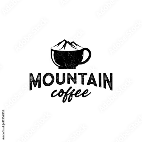 Illustration abstract coffee cup with a mountain sign vintage logo design inspiration