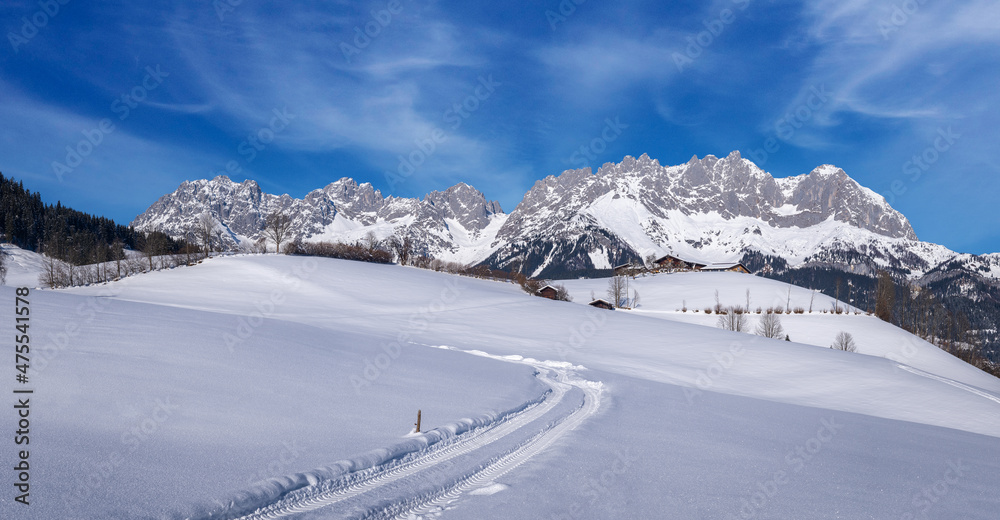 Idyllic winter landscape, Wilder Kaiser, Kitzbuehel, Tyrol, Austria