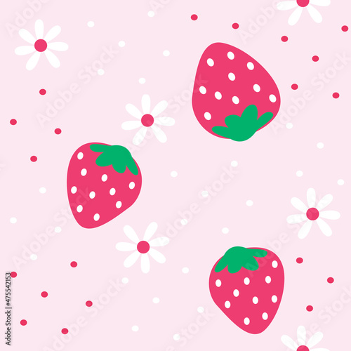 strawberry cartoons pattern design. sweet pink background. The seamless cute pattern in a girl or baby fashion, Fresh and juicy colorful vibrant strawberry fruit in summer. Vector design for fashion.