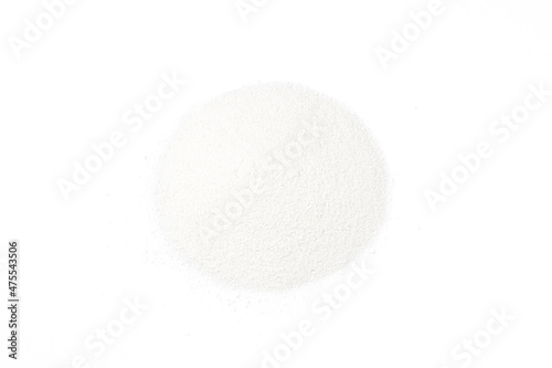 Pile of collagen powder isolated on white background. Top view. Flat lay.