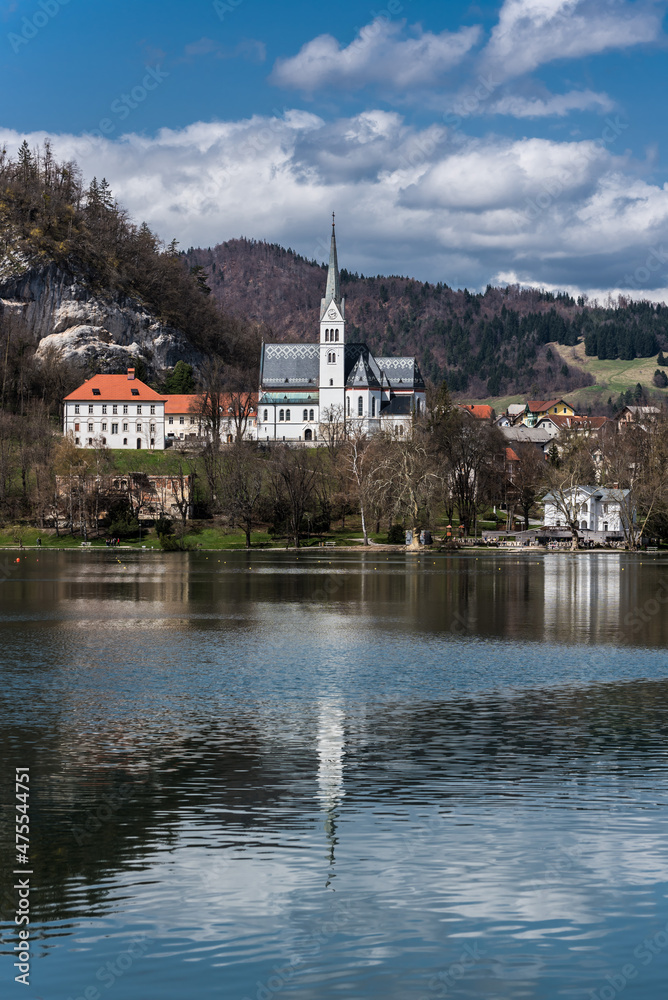 Bled, Slovenia, 04 11 2018: View over Bled lake, the castle and mountains