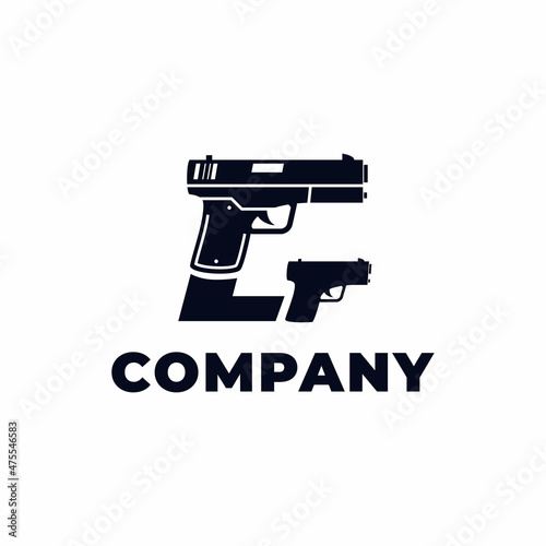 Vector logo design of  two pistol or gun (detail pistol) and hidden initials letter G. This logo is ideal for gun bussines, gun shop, shooting range,etc
