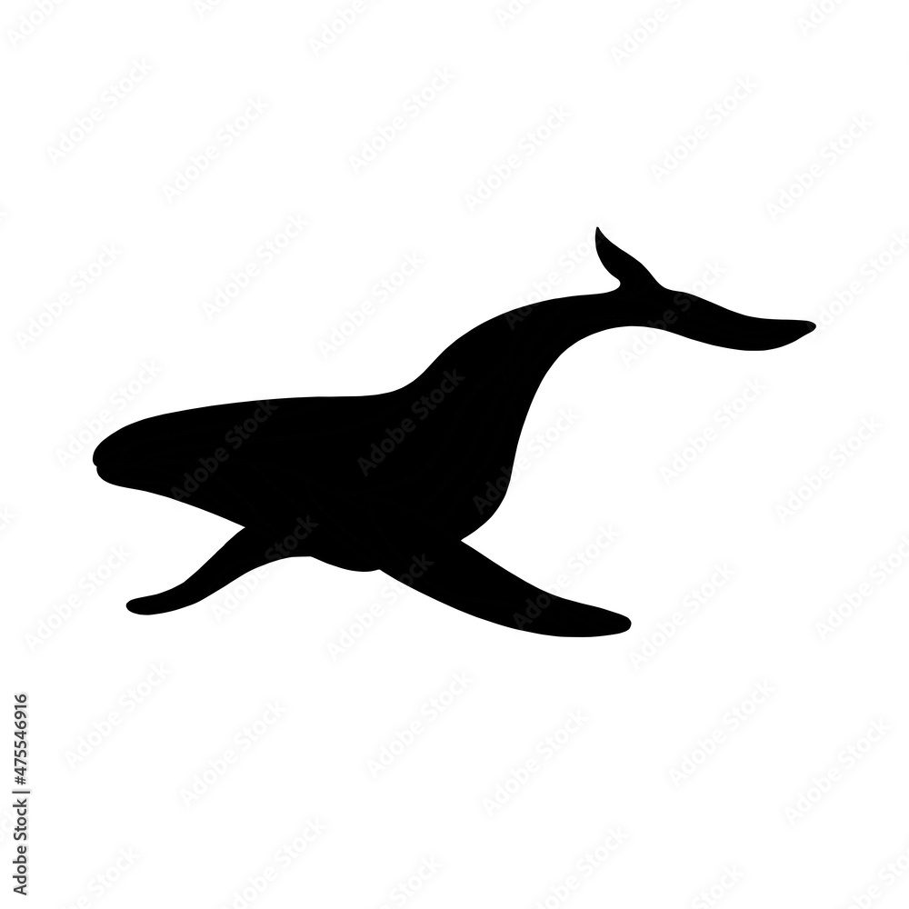 Obraz premium Whale silhouette on white background. Black and white whale silhouette. Simple whale 