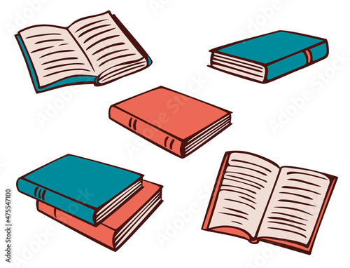 Vector illustration with collection of books. Hand drawn books.