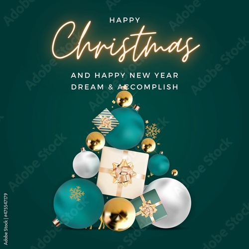 Merry Christmas and Happy New Year green and white postcard © elite