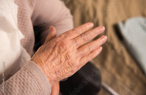 Hand of an elderly person. Parkinson disease