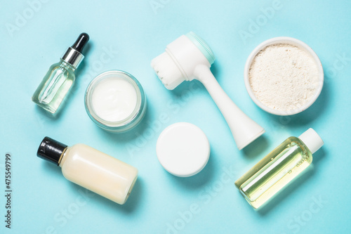 Skin care product on blue background.