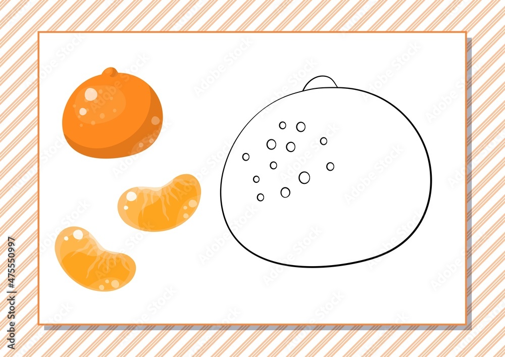 Printable worksheet. Coloring book. Cute cartoon mandarin. Vector ...