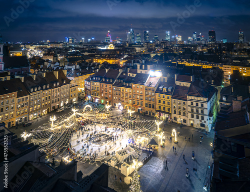 Obraz na płótnie Warszawa - lodowisko na rynku Starego Miasta w salonie