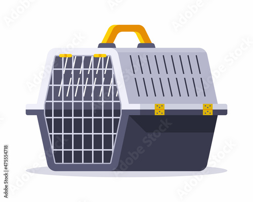 large plastic pet carrier. cage for carrying dogs. flat vector illustration.
