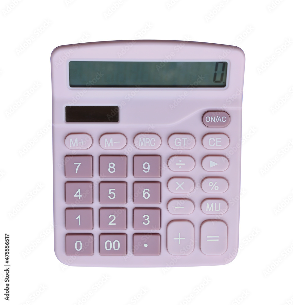 Top view of pastel pink calculator isolated on white background Top view of pastel pink calculator isolated on white background