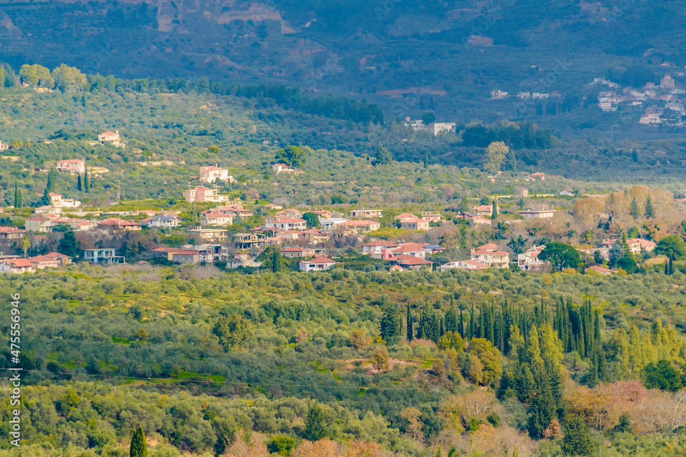 Aerial View Mystras Village, Peloponnese, Greece