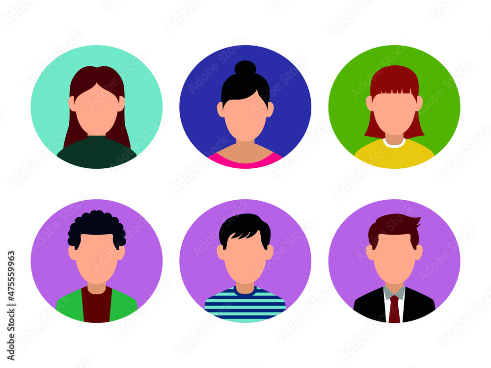 Set of avatar profile icons including male and female Set of avatar profile icons including male and female