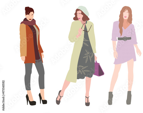 vector flat character stylish girls set