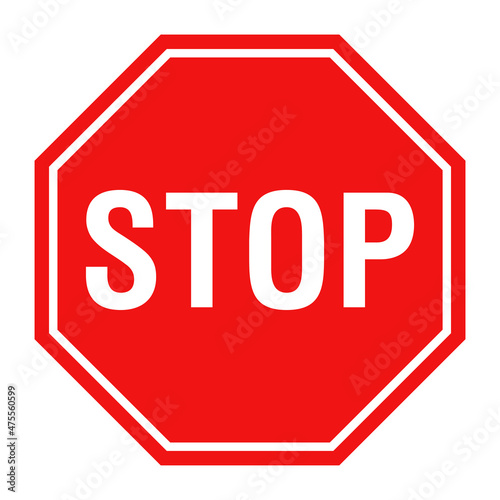 Octagonal red stop sign isolated on white background. Stop sign vector template.