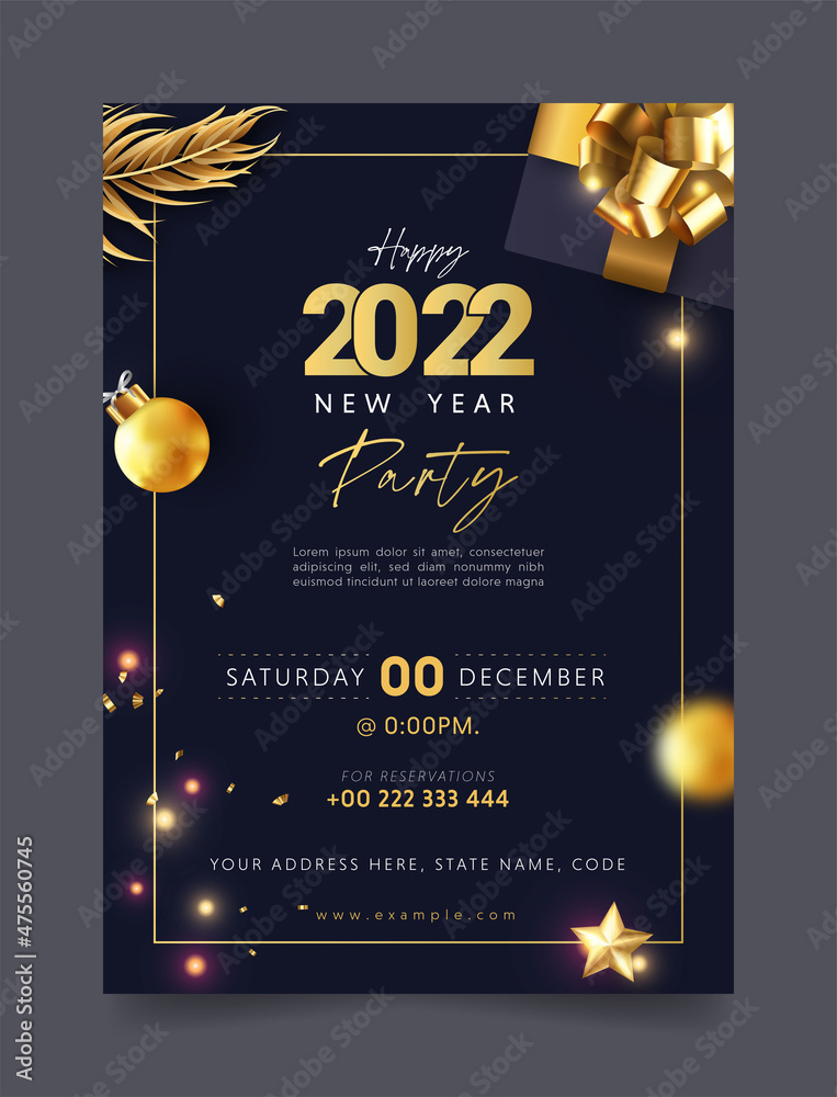 Happy New Year party invitation flyer poster or web banner template