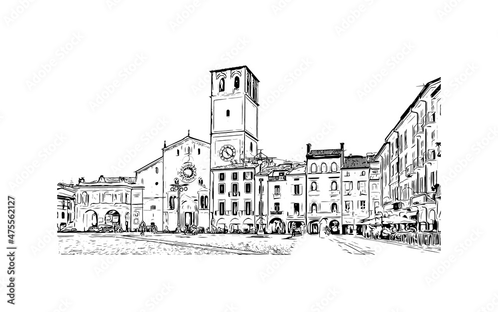Building view with landmark of Lodi is the 
city in California. Hand drawn sketch illustration in vector.
