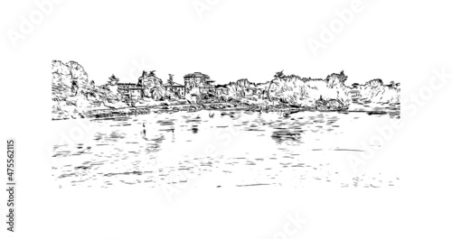 Building view with landmark of Lodi is the 
city in California. Hand drawn sketch illustration in vector.