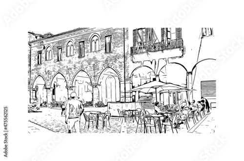 Building view with landmark of Lodi is the 
city in California. Hand drawn sketch illustration in vector.