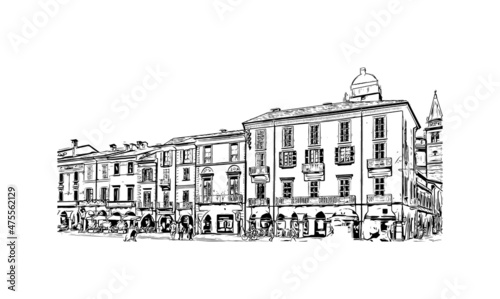 Building view with landmark of Lodi is the 
city in California. Hand drawn sketch illustration in vector.